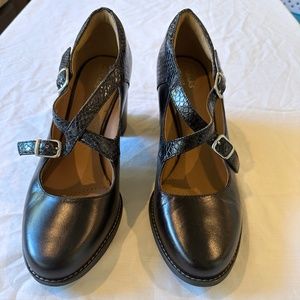 Clarks black heels with snake print size 8